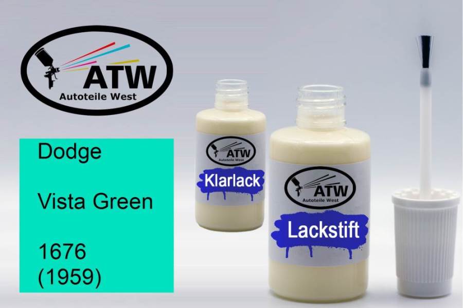 Dodge, Vista Green, 1676 (1959): 20ml Lackstift + 20ml Klarlack - Set, von ATW Autoteile West.